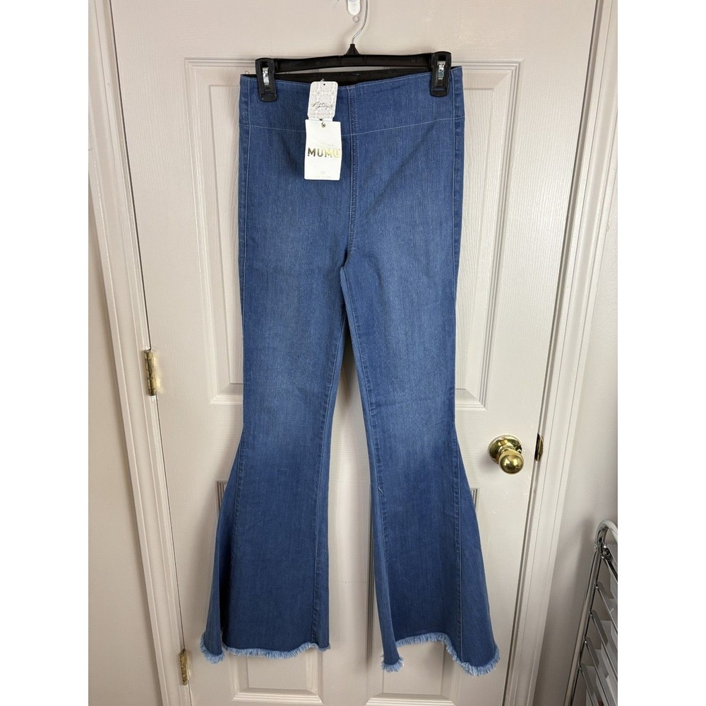 Show Me Your Mumu Berkeley Bells Flare Jeans Ocean Blue Raw Hem MDF8-203R Medium